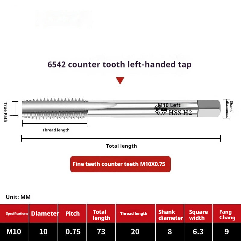 2112-M2 reverse thread machine with tap stainless steel special left tooth straight groove tap, left rotary wire tap, high-speed steel tapping Shandong Denso Pricision Tools Co.,Ltd.